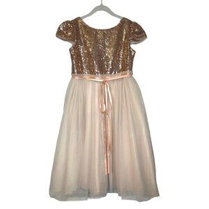 Kids Dream Sequin & Tulle Dress 9/10 Rose Gold & Pink Princess Fairy Holiday